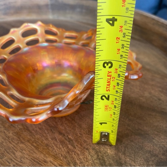 Set Of 2 Vintage Carnival Glass Basket Weave Marigold Dish with Lattice Edge - Picture 8 of 12